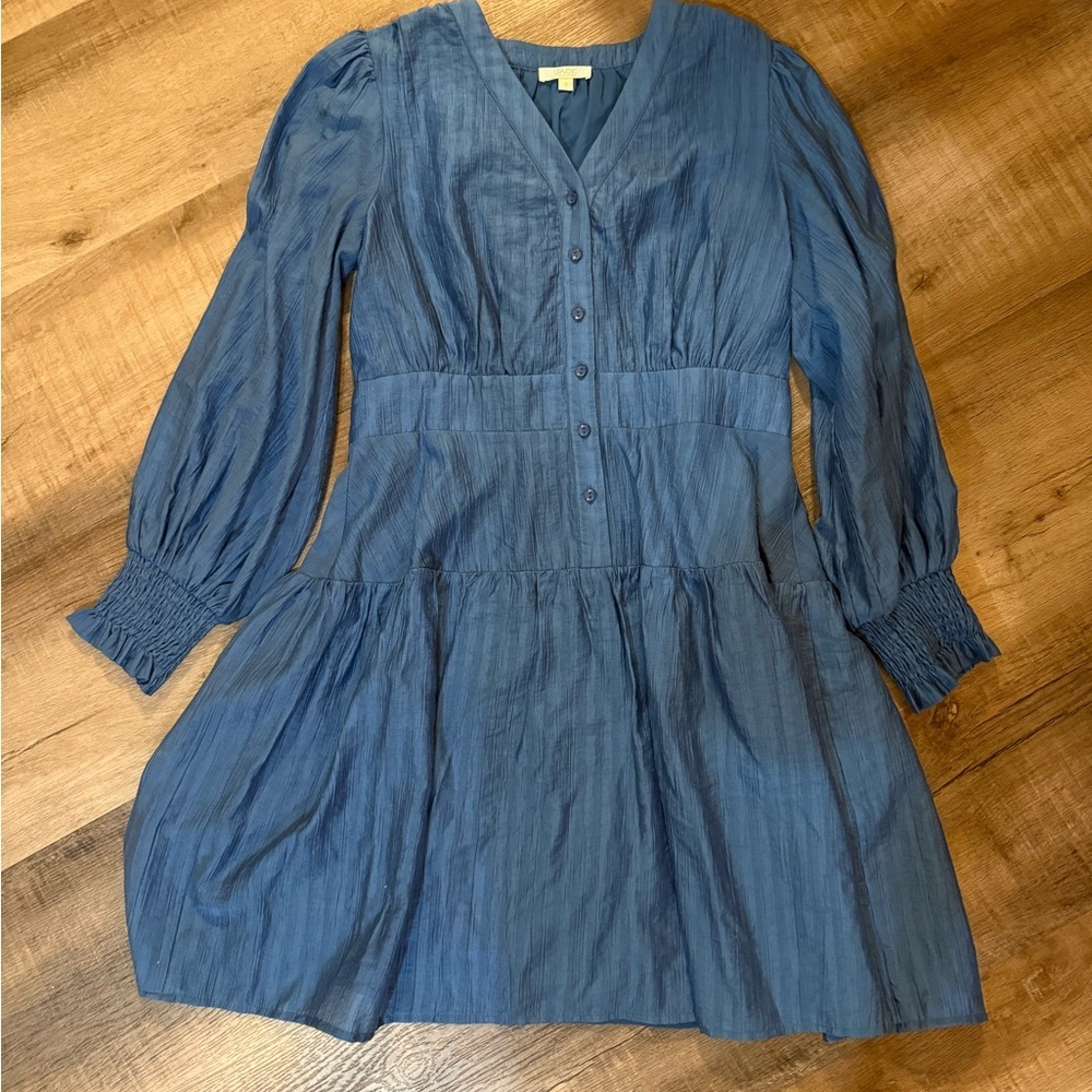 JADE 🆕 Melody Tam Indigo V Neck Flounce Dress Size Small 🆕🆕🆕 - Picture 8 of 12